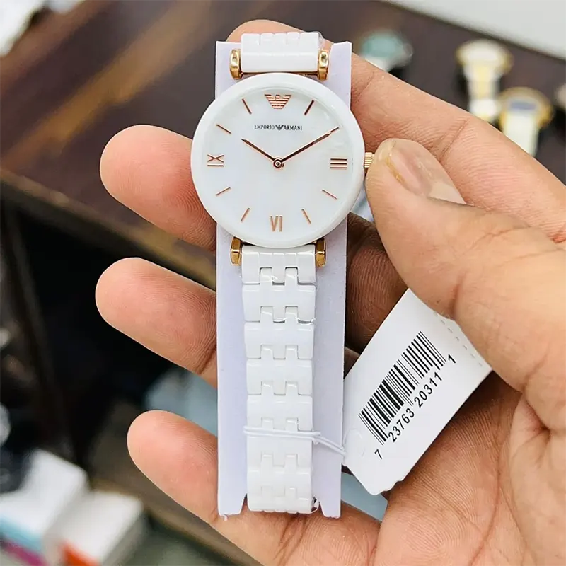 Emporio Armani Ceramica White Dial Ladies Watch- AR1486